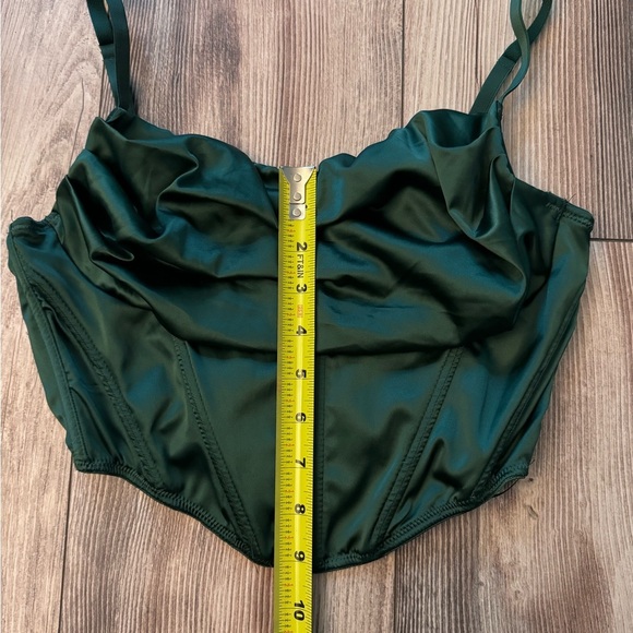 Urban Outfitters Green Satin Crop Top Bustier Corset S Back Zip - Picture 2 of 7